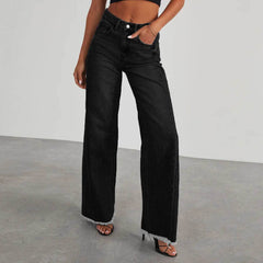 Fashion High Waist Jeans With Pockets Comfortable Slim Fit Straight Wide-leg Pants Womens Clothing - ProTrendyz