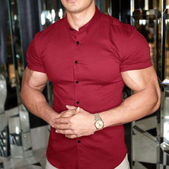 Slim Fit Short Sleeve Shirt Summer Men's Solid Color Casual Tops