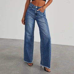 Fashion High Waist Jeans With Pockets Comfortable Slim Fit Straight Wide-leg Pants Womens Clothing - ProTrendyz