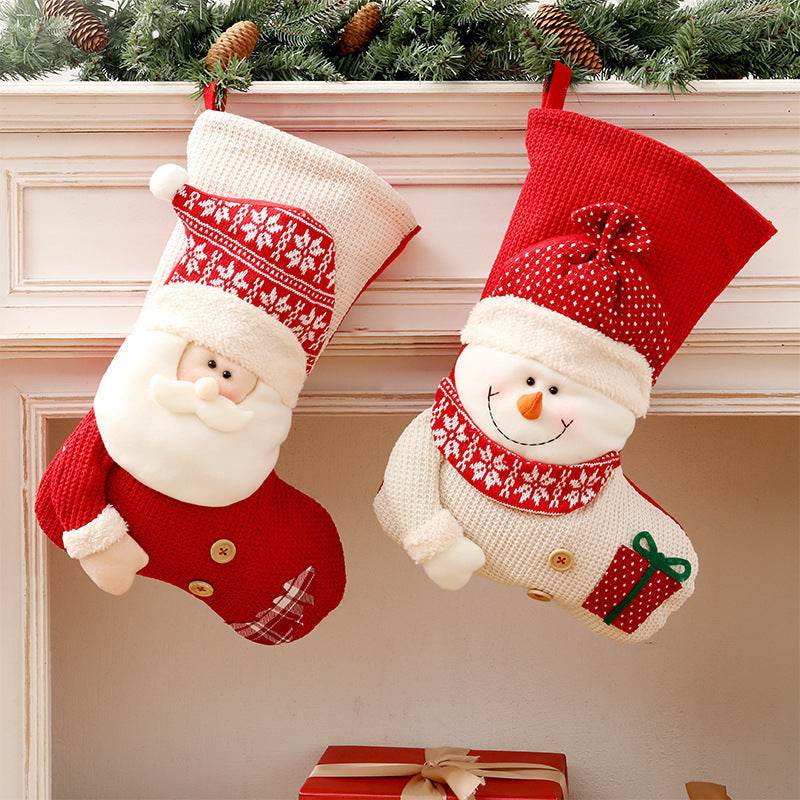 Large Red White Knitted Christmas Stocking Santa Claus Fireplace Decor Socks Xmas Gift Bags Candy Holder Decor For Home - ProTrendyz