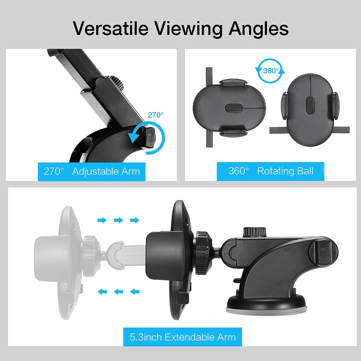 Car Phone Holder Long Rod Telescopic Car Dashboard Suction Cup Type ProTrendyz