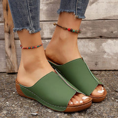 Fashion Solid Wedges Sandals Summer Casual Peep-toe Slippers Outdoor Thick Sole Heightening Slides Shoes Women - ProTrendyz