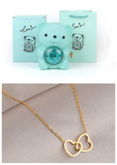 Rotating Bear Gift Box Eternal Rose Teddy Bear Jewelry Box With Necklace Valentine Wedding Special Present For Girlfriend Anniversary Gift Jewelry Box