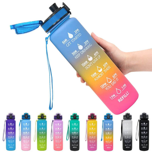 1L Tritan Water Bottle With Time Marker Bounce Cover Motivational Water Bottle Cycling Leakproof Cup For Sports Fitness Bottles - ProTrendyz