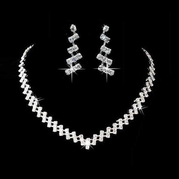 Bridal Jewelry two sets, bridal Rhinestone chain, Wedding Necklace, earring, Rhinestone Necklace, marriage two sets - ProTrendyz