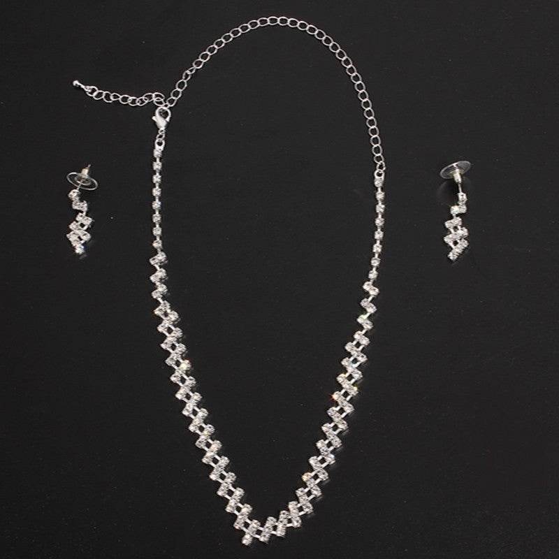 Bridal Jewelry two sets, bridal Rhinestone chain, Wedding Necklace, earring, Rhinestone Necklace, marriage two sets - ProTrendyz