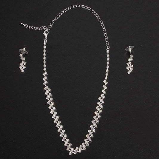 Bridal Jewelry two sets, bridal Rhinestone chain, Wedding Necklace, earring, Rhinestone Necklace, marriage two sets - ProTrendyz