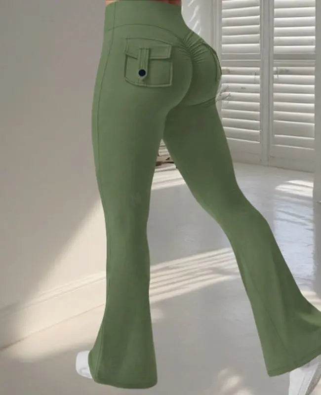 Yoga Fitness Flared Pants With Pockets Ins Fashion Slim High Waist Sports Trousers Scrunch Butt Booty Workout Lifting Leggings 2XL 3XL XXL XXXL - ProTrendyz