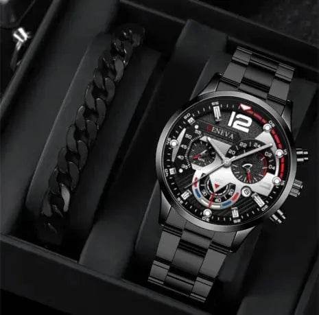 2pcs Men's New Popular Steel Strip Fashion Business Three Eye Quartz Watch Bracelet Set Valentine's Day Gifts - ProTrendyz
