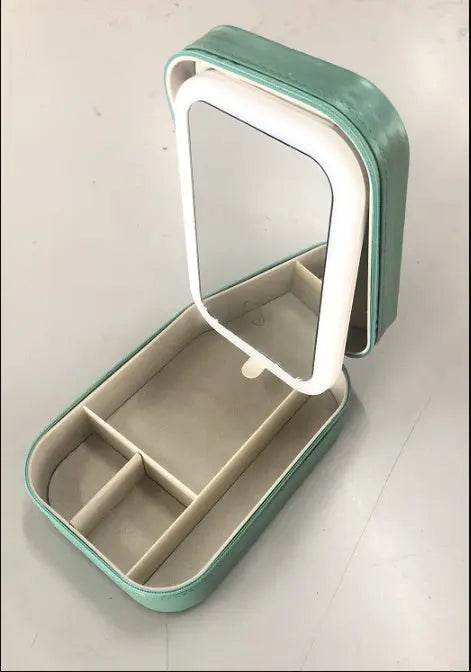 Makeup Storage Box With LED Light Mirror Portable Travel Makeup Cosmetics Storage Box Touch Light Storage Organizer - ProTrendyz