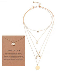 Multi-layer Moon Pendant Necklaces for Women Bohemian Wafer Elegant Necklace - ProTrendyz