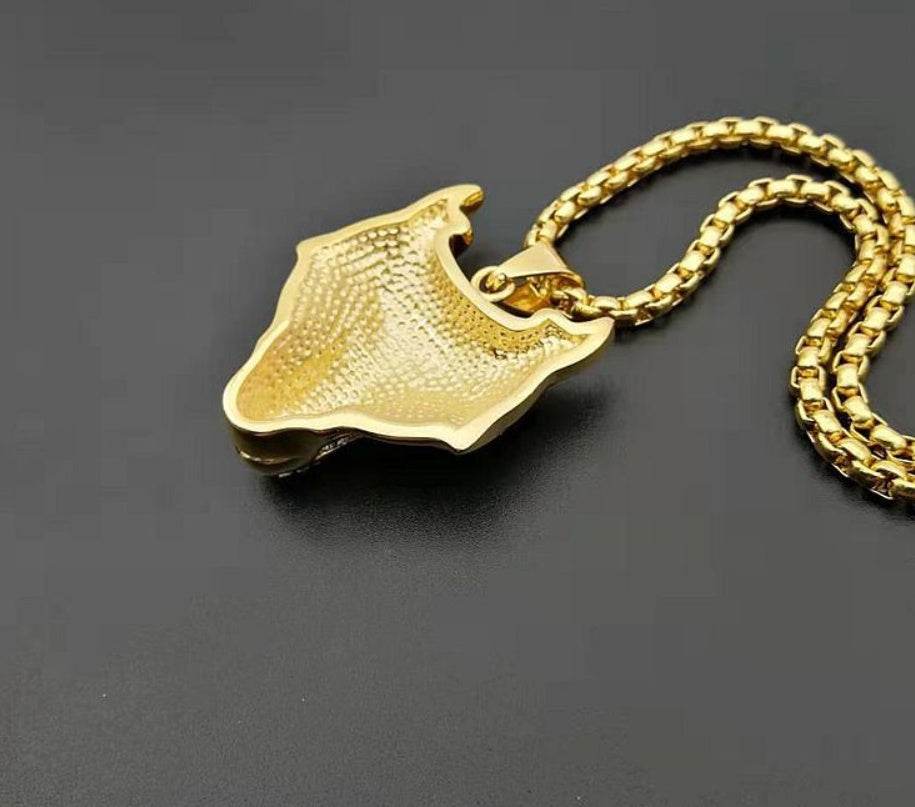 Men Stainless Steel Necklace Gold Color Viking Wolf Head Necklace Pendant With Chain Iced Out Norse Talisman Ethnic Jewelry - ProTrendyz