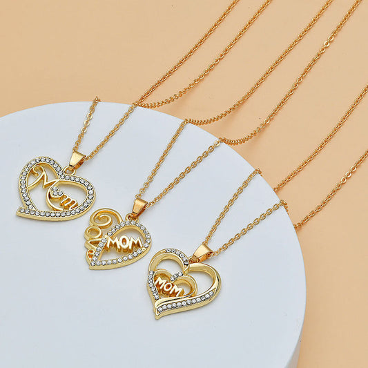 Mother's Day Mom Heart Shape With Diamond Letter Necklace For Women Fine Jewelry Women Accessories Fashion Jewelry ProTrendyz