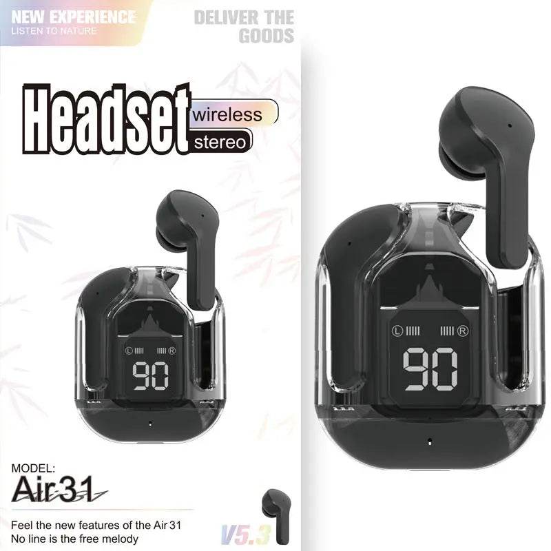 New Mini Transparent Wireless Bluetooth Headset Digital Display ENC Noise Reduction True Wireless Sports Music - ProTrendyz