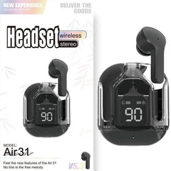 New Mini Transparent Wireless Bluetooth Headset Digital Display ENC Noise Reduction True Wireless Sports Music - ProTrendyz