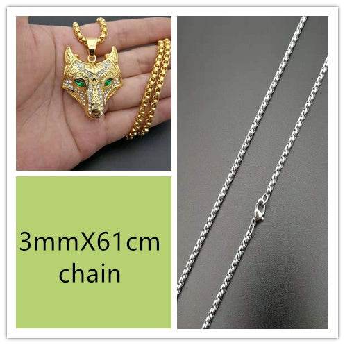 Men Stainless Steel Necklace Gold Color Viking Wolf Head Necklace Pendant With Chain Iced Out Norse Talisman Ethnic Jewelry - ProTrendyz