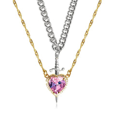 New Heart And Sword Necklace Set Gold Color Stainless Steel Crystal Couple Necklaces For Women Men Boyfriend Girlfriend Gifts - ProTrendyz