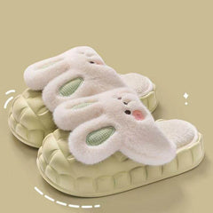 Cute Rabbit Shoes Winter Fuzzy Slippers Women Detachable Washable House Shoes - ProTrendyz