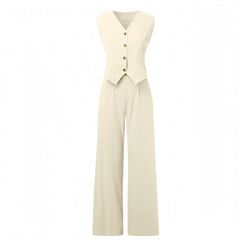 Summer Vest Suits V-neck Botton Sleeveless Top And Loose Straight Trousers Casual Womens Clothing