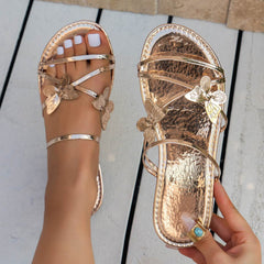 New Fashion Butterfly Cross-strap Sandals Summer Beach Shoes For Women Casual Low Heel Flat Slides Slippers - ProTrendyz