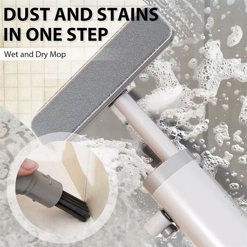 Rotatable Self-Squeeze Mini Mop With Crevice Brush Hand Wash-Free Flat Squeeze Mop With 2 Reusable Microfiber Pads, Microfiber Mop For Wet Dry Use Self Wringing Flat Mop For Floor Cleaning - ProTrendyz