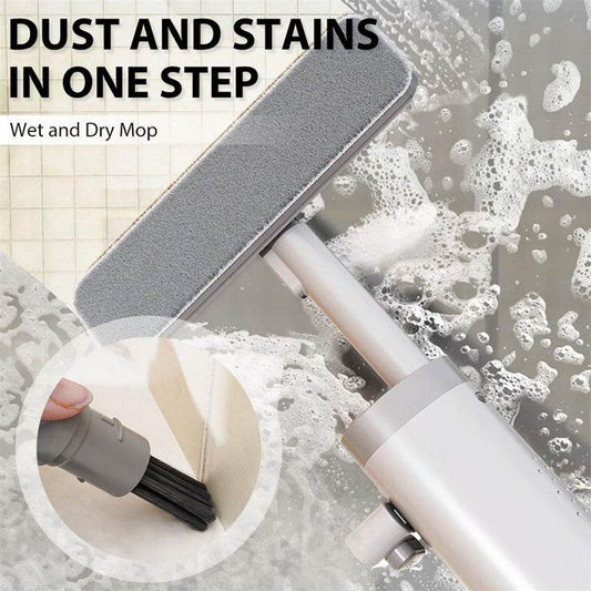 Rotatable Self-Squeeze Mini Mop With Crevice Brush Hand Wash-Free Flat Squeeze Mop With 2 Reusable Microfiber Pads, Microfiber Mop For Wet Dry Use Self Wringing Flat Mop For Floor Cleaning - ProTrendyz