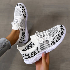 White Shoes Women Leopard Print Lace-up Sneakers Sports ProTrendyz