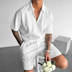 Summer Fashion Mens Clothing Men's Suits New Zipper Polo Casual Short Sleeve Drawstring Shorts Men's Set - ProTrendyz