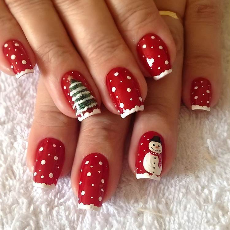 24pcs Christmas False Nails Hat Striped Snowflake Nail Art Stickers For Parties Dances Or Holiday Wear - ProTrendyz