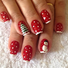 24pcs Christmas False Nails Hat Striped Snowflake Nail Art Stickers For Parties Dances Or Holiday Wear - ProTrendyz