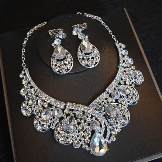 Bridal Headdress Flowers Wedding Hair Accessories Accessories Crown Necklace Earrings Three-piece Set Wedding Accessories - ProTrendyz