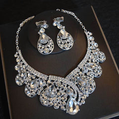 Bridal Headdress Flowers Wedding Hair Accessories Accessories Crown Necklace Earrings Three-piece Set Wedding Accessories - ProTrendyz