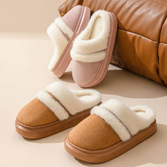 Fashion Warm Cotton Slippers For Women Leisure Thick Bottom Non-slip Plus-velvet House Shoes Winter Bedroom Floor Suede Slipper - ProTrendyz