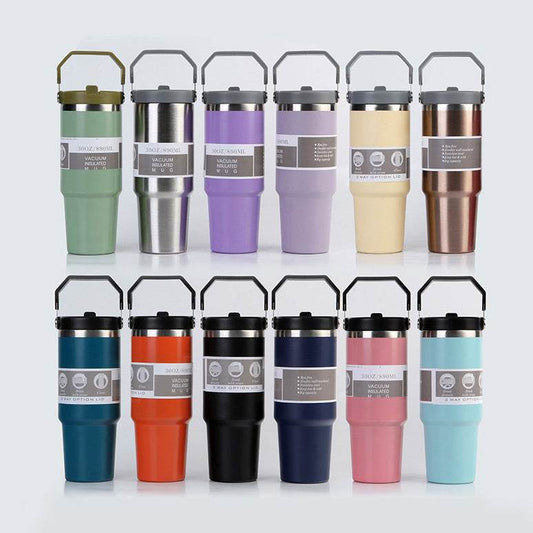 Portable Car Cup Stainless Steel Cup Travel Sports Water Bottle With Handle Cover Coffee Tumbler Cup - ProTrendyz