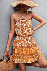 Women's Bohemian Floral Print Strapless Dress Summer Beach Dress - ProTrendyz