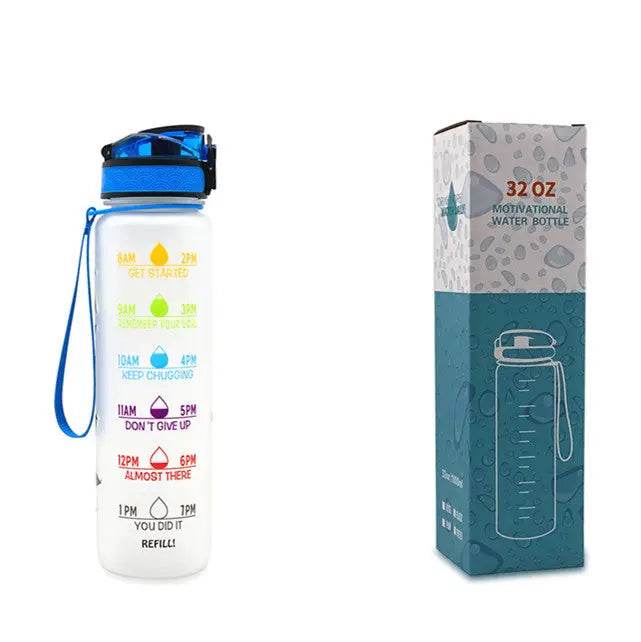 1L Tritan Water Bottle With Time Marker Bounce Cover Motivational Water Bottle Cycling Leakproof Cup For Sports Fitness Bottles - ProTrendyz