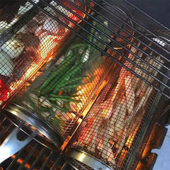 Rolling Grilling Basket Metal BBQ Barbecue Basket Net Portable Outdoor Camping Barbecue Rack Kitchen Gadgets - ProTrendyz