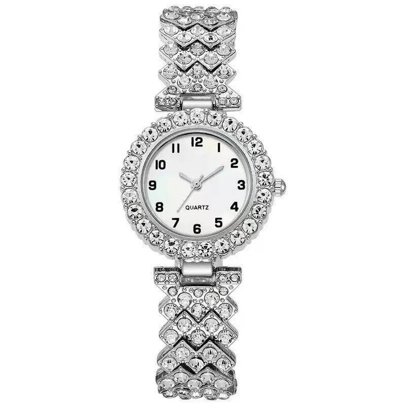 Fashion Jewelry 2pcs Luxury Fashion Women Watch Set Silver Strap Ladies Quartz Wristwatch Alloy Bracelet For Ladies Jewelry Set Clock Gift - ProTrendyz