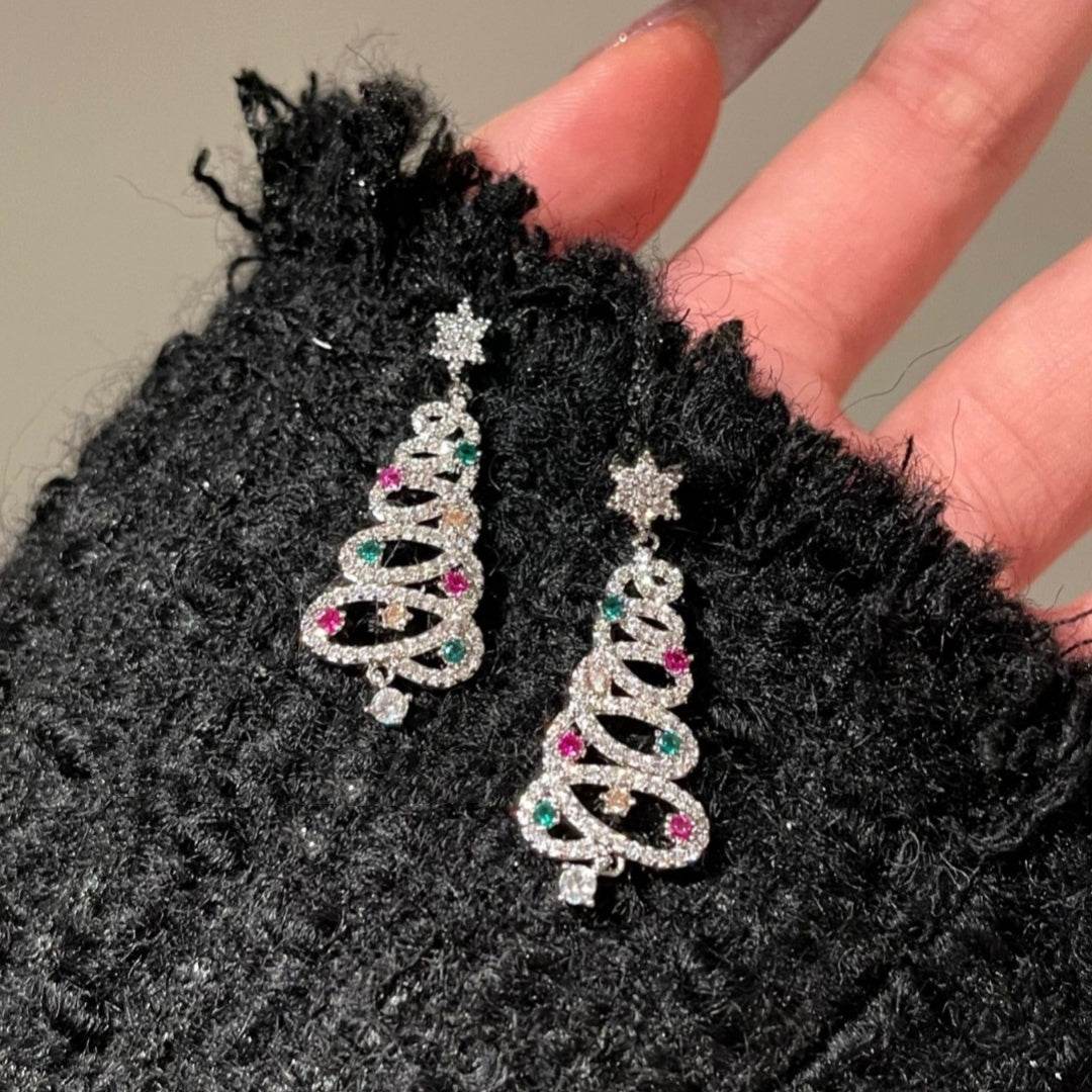 New Full Inlaid Colorful Zircon Christmas Tree Tassel Earrings Women's Fashion Personality Earrings Party Jewelry Christmas Gift - ProTrendyz