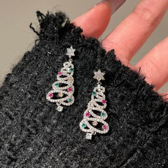 New Full Inlaid Colorful Zircon Christmas Tree Tassel Earrings Women's Fashion Personality Earrings Party Jewelry Christmas Gift - ProTrendyz
