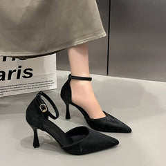 Women's Ankle Strap Pointed Toe Stiletto Heels Elegant Black & White Dress Pumps