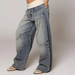 Loose-fitting Straight-leg Jeans With Pockets Fashion Casual Trousers Street-style Pants Women's Clothing