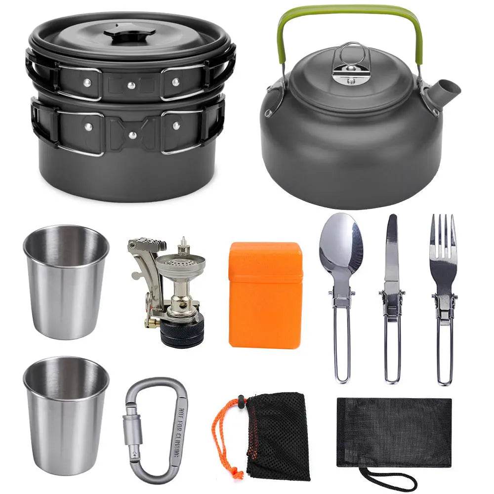 Camping Cookware Kit Outdoor Cooking Set Aluminum Equipment Outdoor Pot Travel Tableware Kitchen Hiking Picnic Emergency BBQ - ProTrendyz