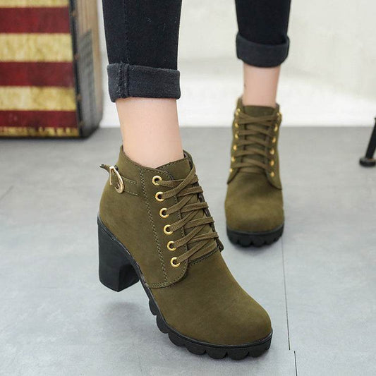 Chunky Block Heel Boots Buckle Ankle Boots Women Shoes - ProTrendyz
