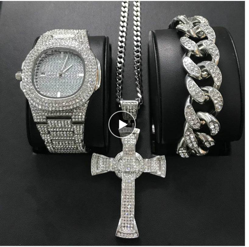 Mens Watches Luxury Brand Fashion Diamond Date Quartz Watch - ProTrendyz