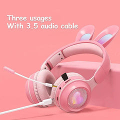 Rabbit Ear Headphones Wireless Luminous Extendable Wheat Headphones Cute Kawaii - ProTrendyz