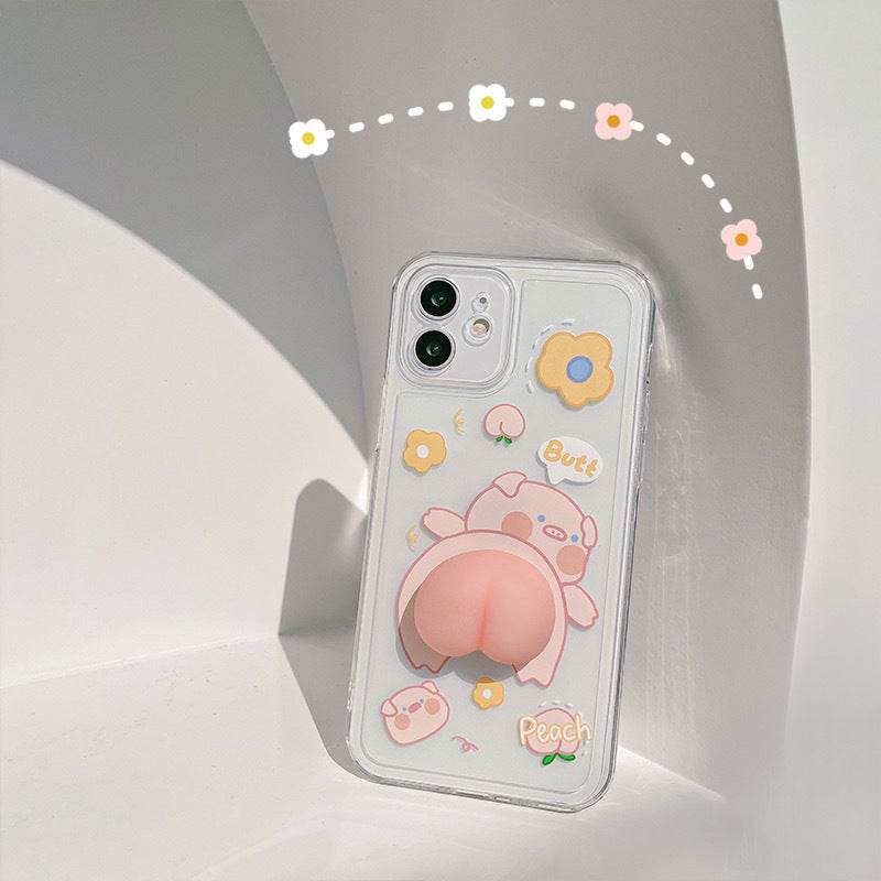 Compatible with Apple , Three-dimensional Piggy Butt Phone Case XS Pinch Music Silicone Case - ProTrendyz
