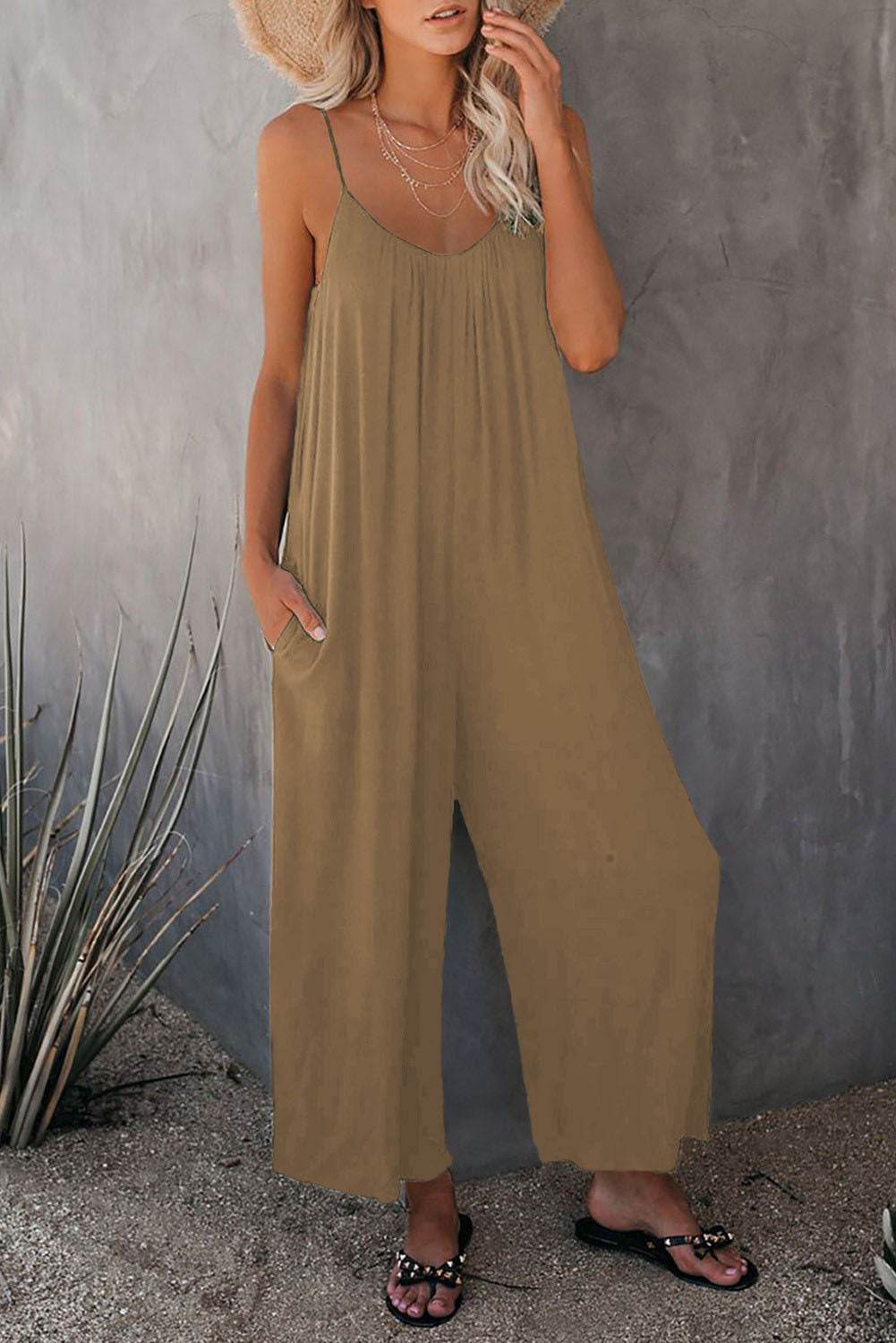 Women's Loose Sleeveless Jumpsuits Romper Jumpsuit With Pockets Long Pant Summer - ProTrendyz