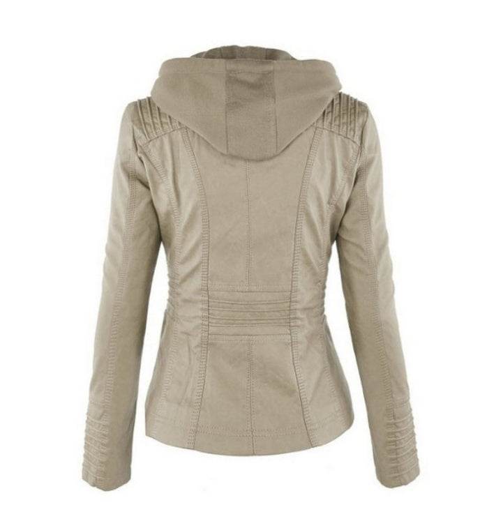 Fashion Detachable Hooded Jacket With Pockets Casual Solid Color Zipper Long Sleeve Leather Coat Autumn Winter Women's Clothing - ProTrendyz