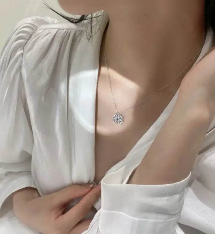 Retro Magnetic Folding Heart Shaped Four Leaf Clover Pendant Necklace Women Love Clavicle Chain Gifts Openable Choker Jewelry US - ProTrendyz